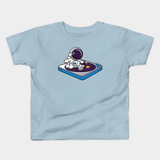 Cute Astronaut Running On Vinyl Space Music Cartoon Kids T-Shirt